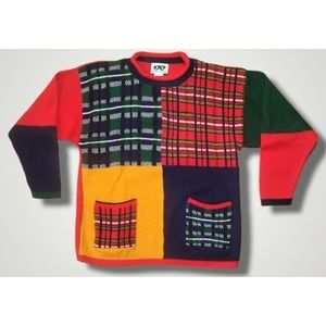 Justin Charles Vintage 70s Mixed Tartan Sweater Size M Made In USA